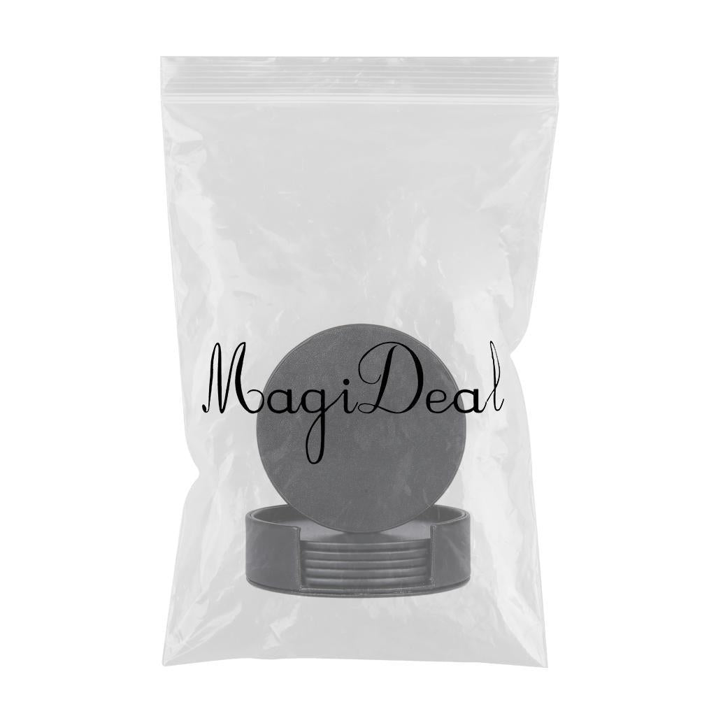 Leather Marble Grain Coasters for Drinks with Holder Heat Resistant Cup Mat black