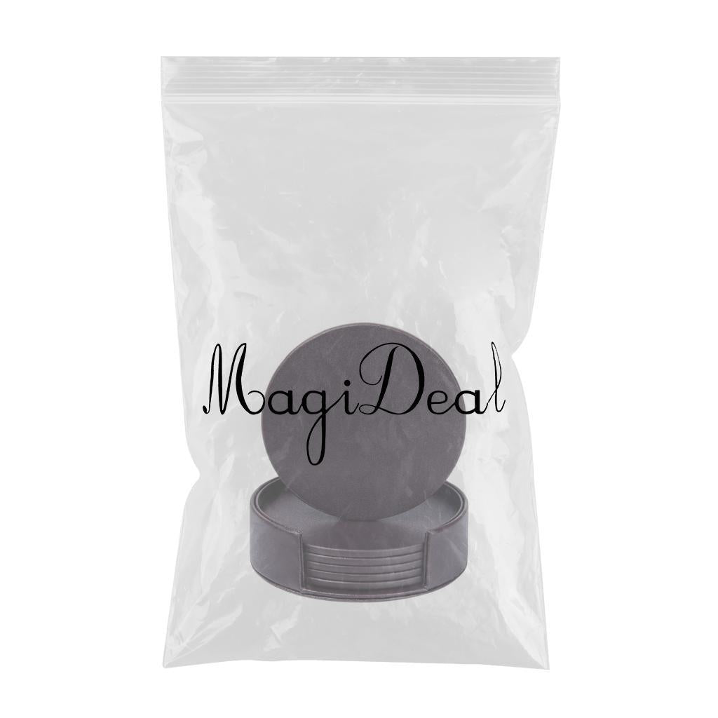 Leather Marble Grain Coasters for Drinks with Holder Heat Resistant Cup Mat brown