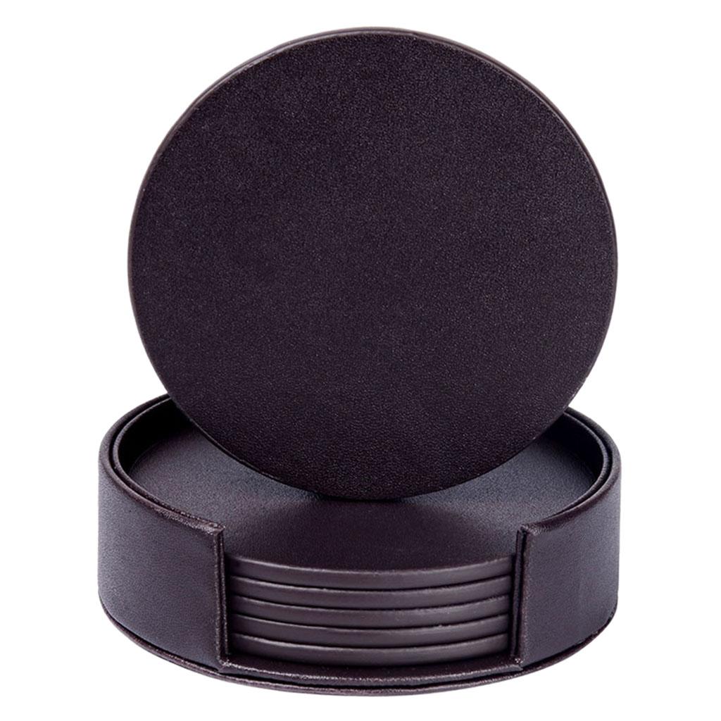 Leather Marble Grain Coasters for Drinks with Holder Heat Resistant Cup Mat brown