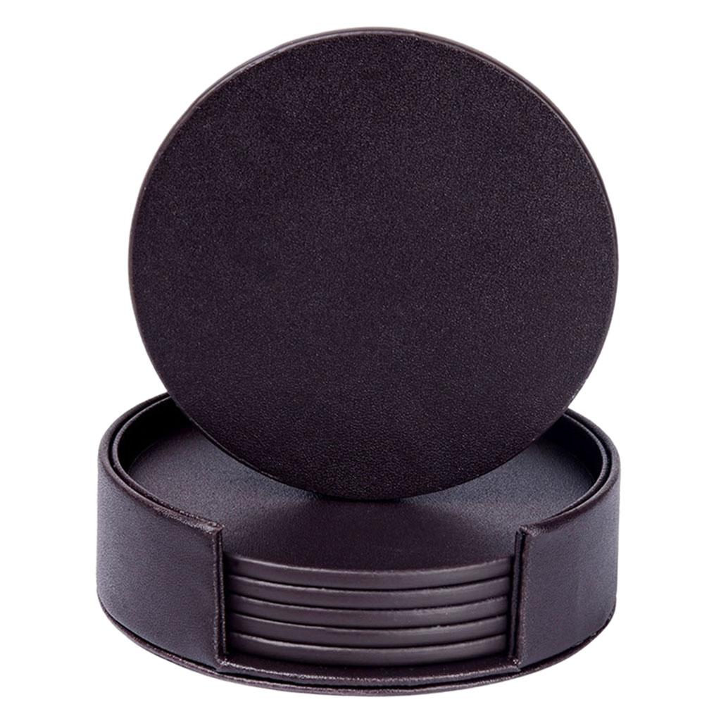 Leather Marble Grain Coasters for Drinks with Holder Heat Resistant Cup Mat brown