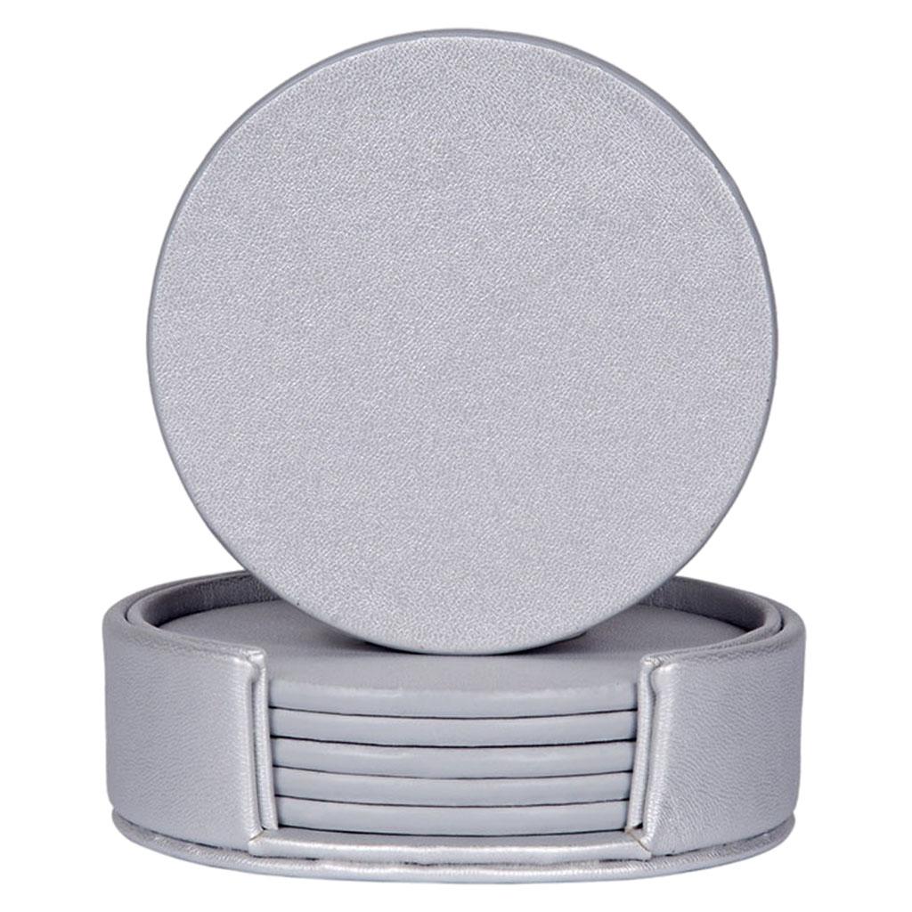 Leather Marble Grain Coasters for Drinks with Holder Heat Resistant Cup Mat silver