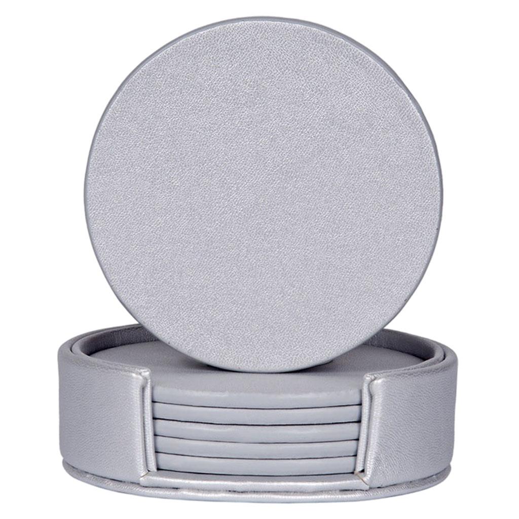 Leather Marble Grain Coasters for Drinks with Holder Heat Resistant Cup Mat silver