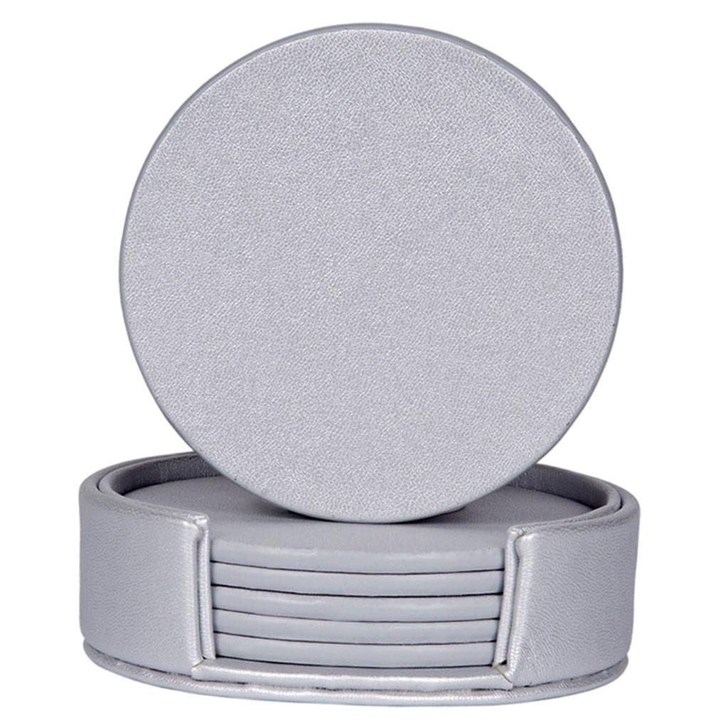 Leather Marble Grain Coasters for Drinks with Holder Heat Resistant Cup Mat silver