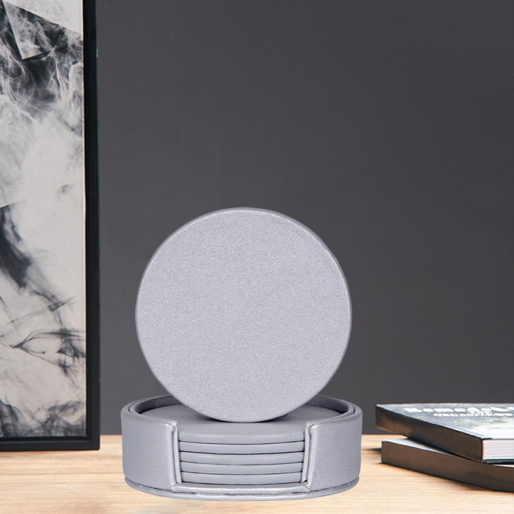 Leather Marble Grain Coasters for Drinks with Holder Heat Resistant Cup Mat silver