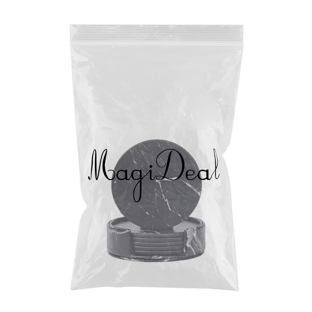 Leather Marble Grain Coasters for Drinks with Holder Heat Resistant Cup Mat marble grain black