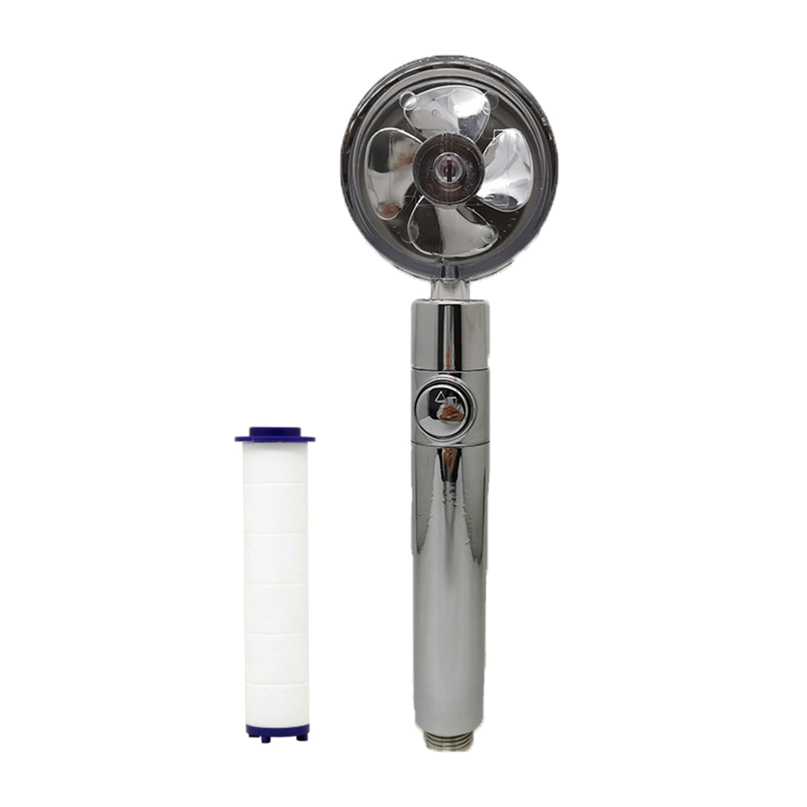 Pressurized Shower Head Rotating with Small Fan Bathroom Accs Easy Install silver