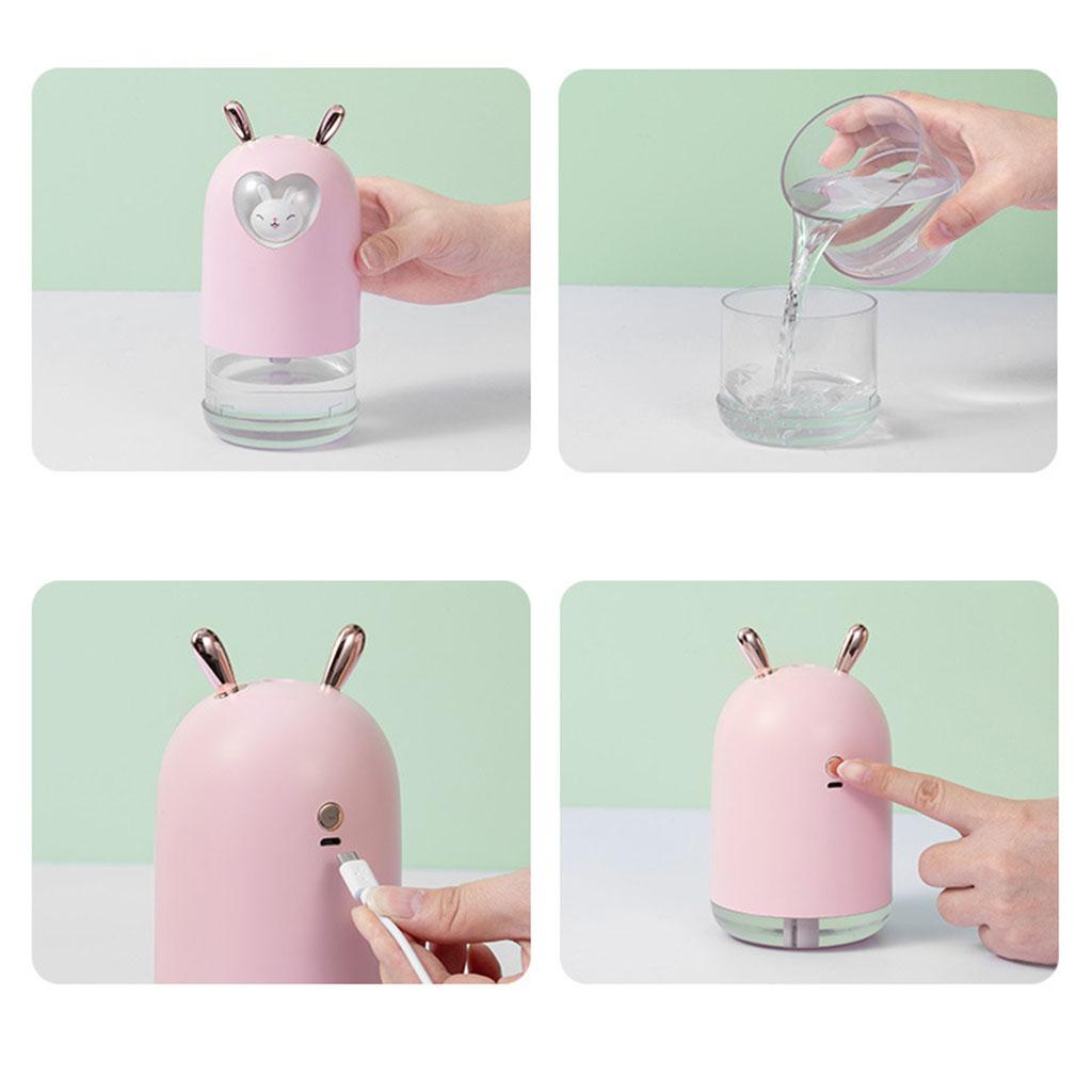 Cute Pet Air Humidifier 300ml Cool Mist Aroma Colorful LED Lamp for Office Pink