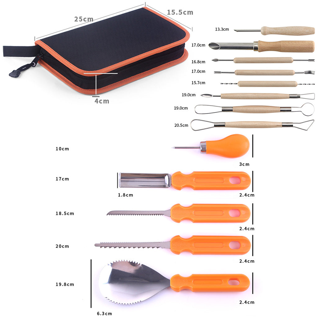 14 Pieces Carving Kit Tools Stainless Steel Case Pumpkin Tool for Halloween Type A