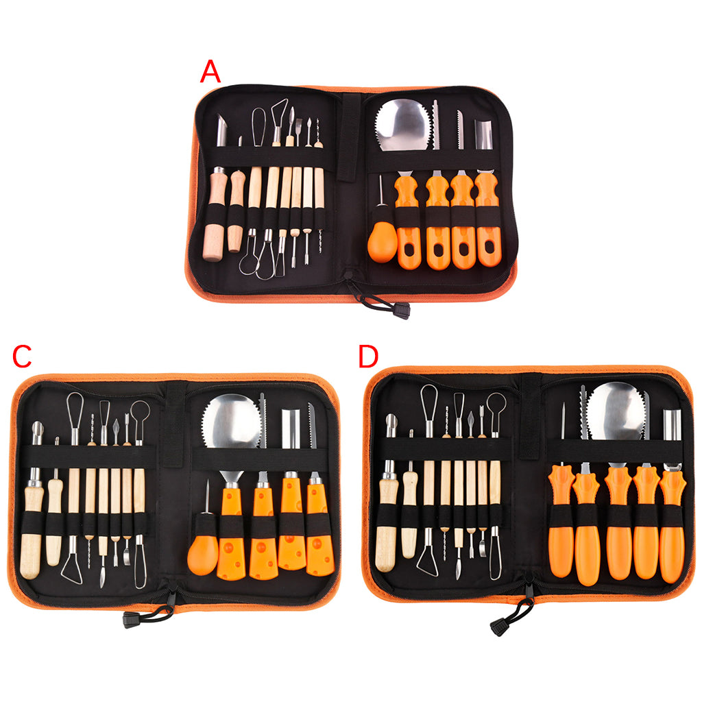 14 Pieces Carving Kit Tools Stainless Steel Case Pumpkin Tool for Halloween Type A