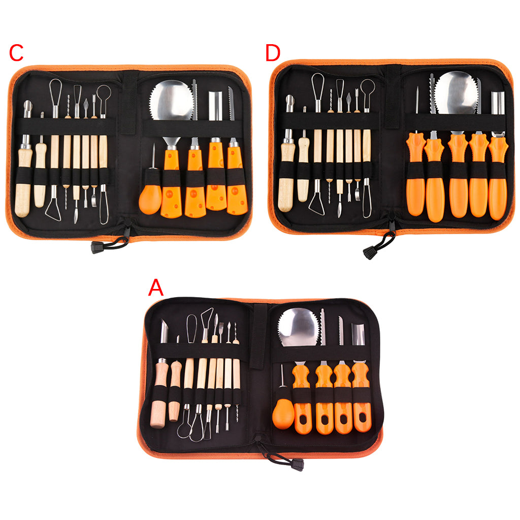 14 Pieces Carving Kit Tools Stainless Steel Case Pumpkin Tool for Halloween Type A