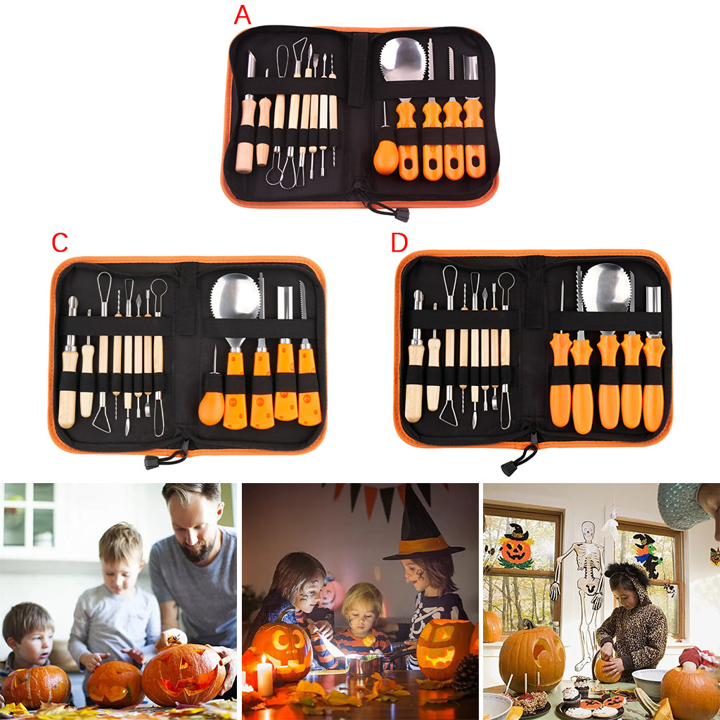 14 Pieces Carving Kit Tools Stainless Steel Case Pumpkin Tool for Halloween Type A