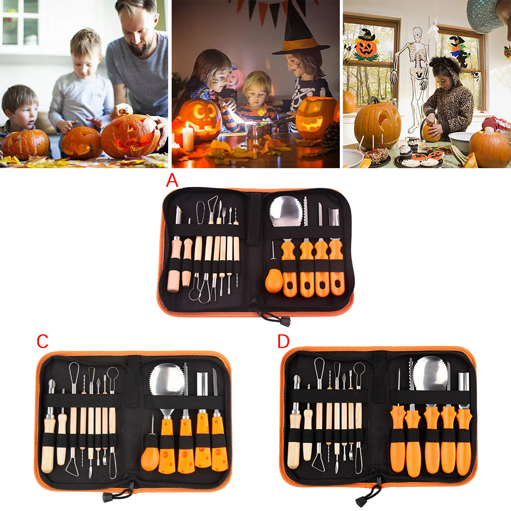 14 Pieces Carving Kit Tools Stainless Steel Case Pumpkin Tool for Halloween Type A
