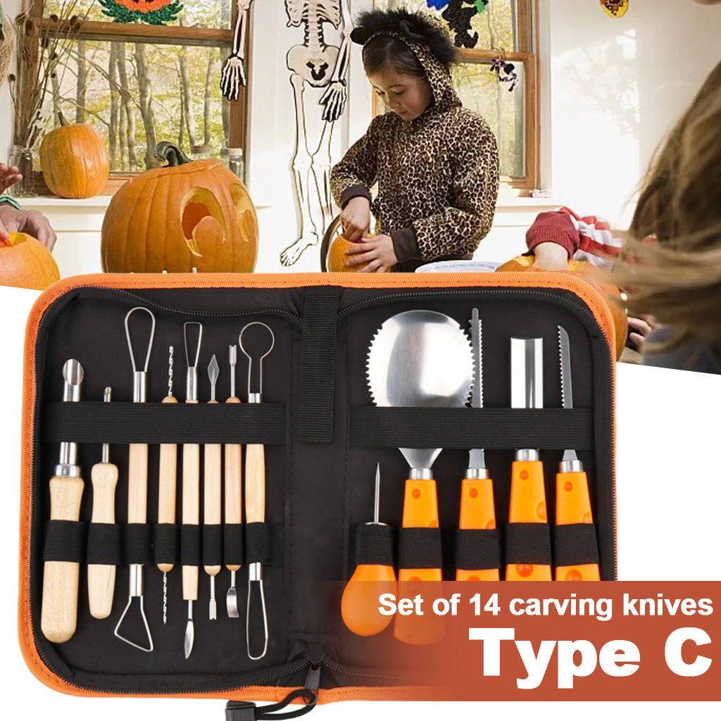 14 Pieces Carving Kit Tools Stainless Steel Case Pumpkin Tool for Halloween Type C
