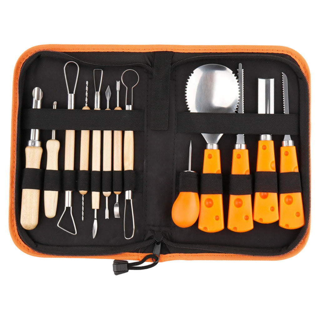 14 Pieces Carving Kit Tools Stainless Steel Case Pumpkin Tool for Halloween Type C
