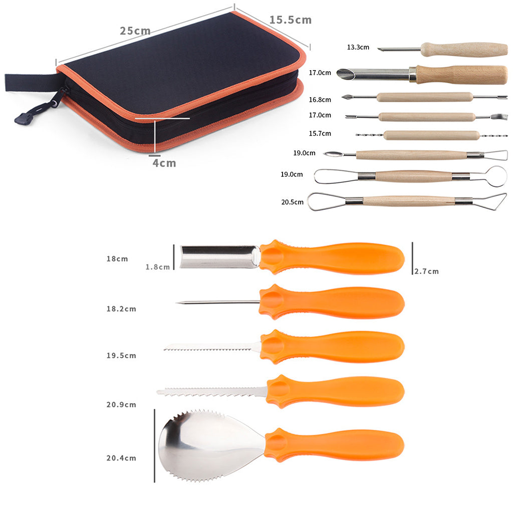 14 Pieces Carving Kit Tools Stainless Steel Case Pumpkin Tool for Halloween Type D