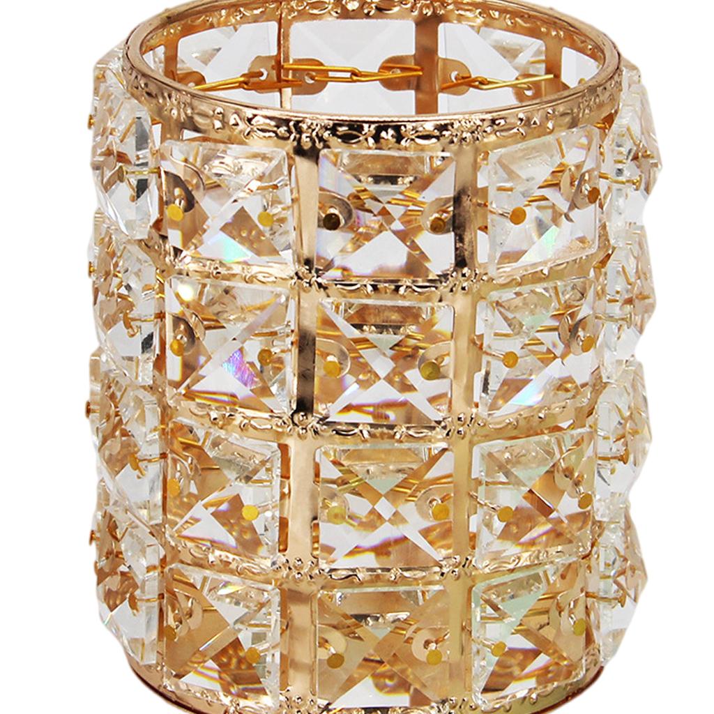 Women Crystal Makeup Storage Brush Holder Cosmetic Box Golden