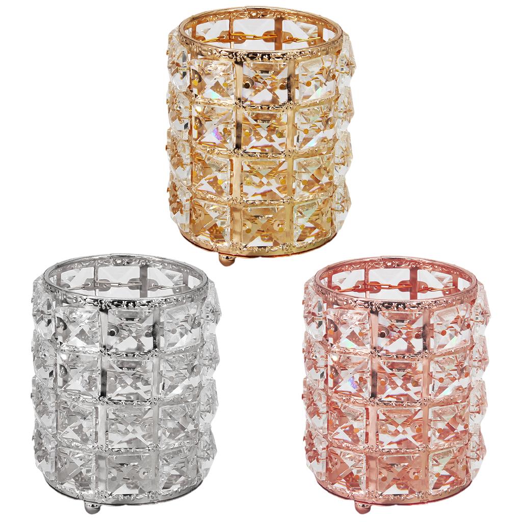 Women Crystal Makeup Storage Brush Holder Cosmetic Box Golden