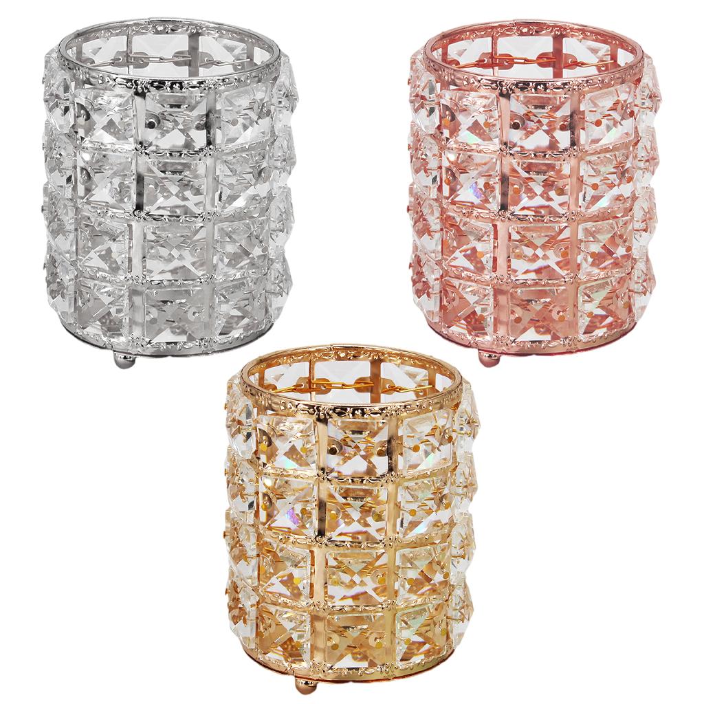 Women Crystal Makeup Storage Brush Holder Cosmetic Box Golden