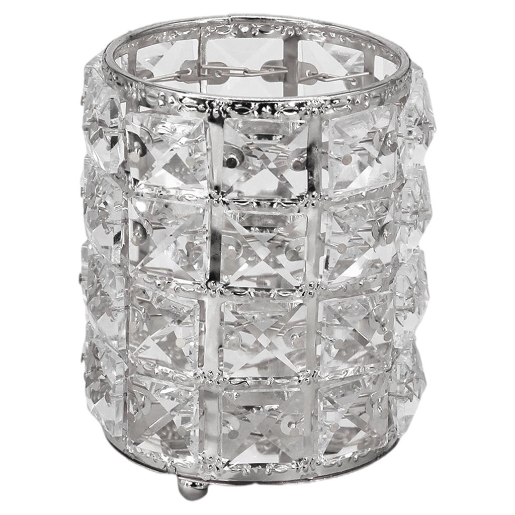 Women Crystal Makeup Storage Brush Holder Cosmetic Box Silver