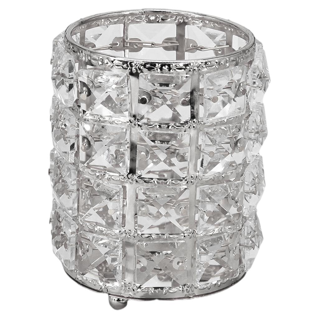 Women Crystal Makeup Storage Brush Holder Cosmetic Box Silver