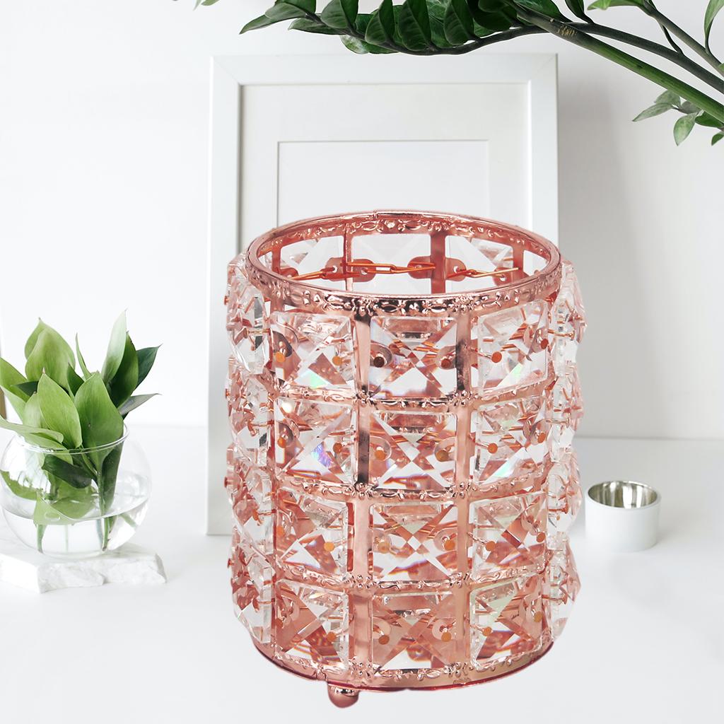 Women Crystal Makeup Storage Brush Holder Cosmetic Box Rose Gold