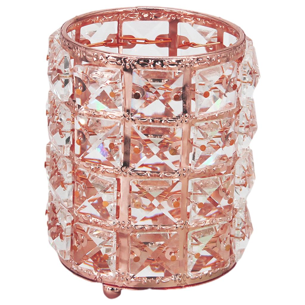 Women Crystal Makeup Storage Brush Holder Cosmetic Box Rose Gold