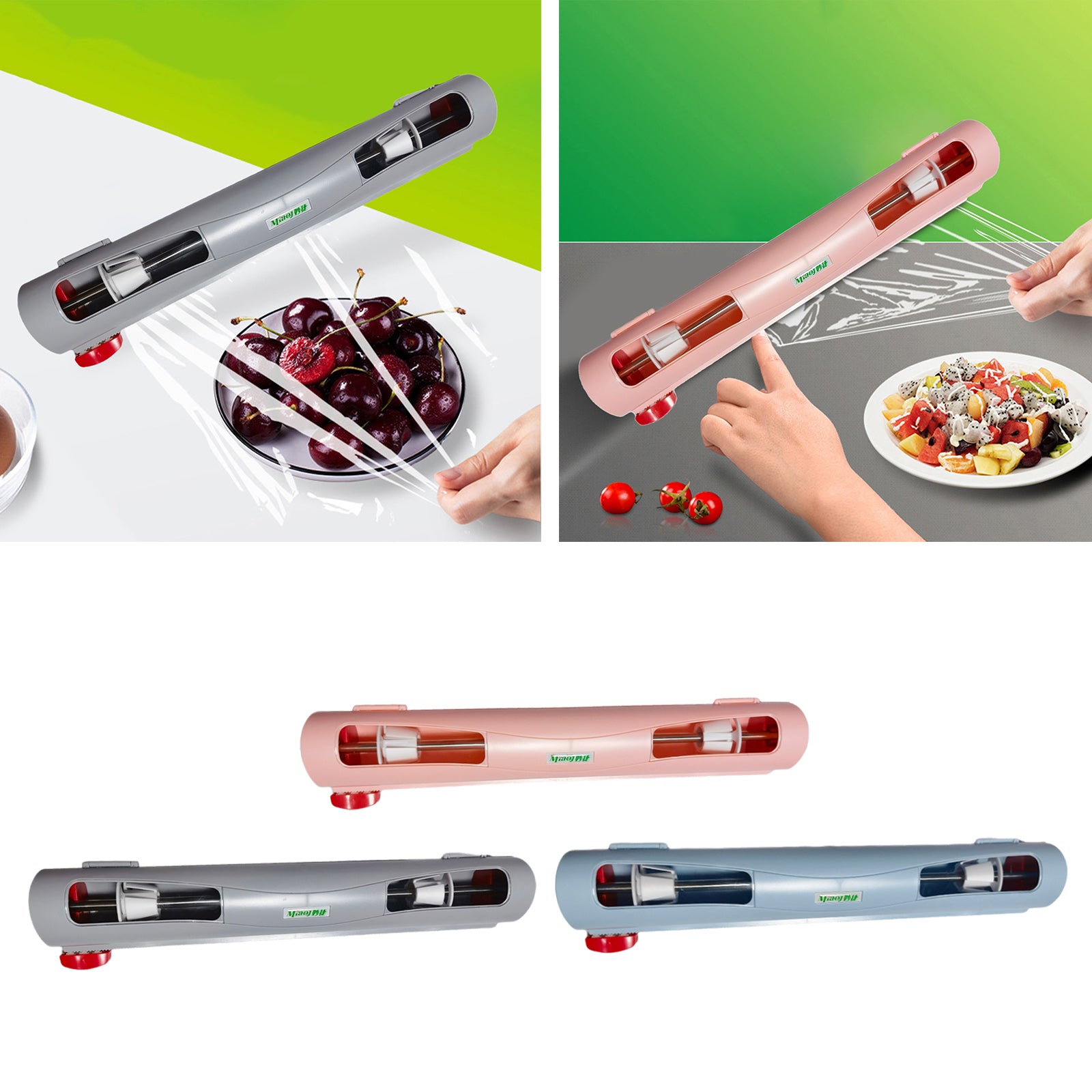 Refillable Wrap Foil Dispenser Magnetic Cling Film Cutter Kitchen Organizer pink
