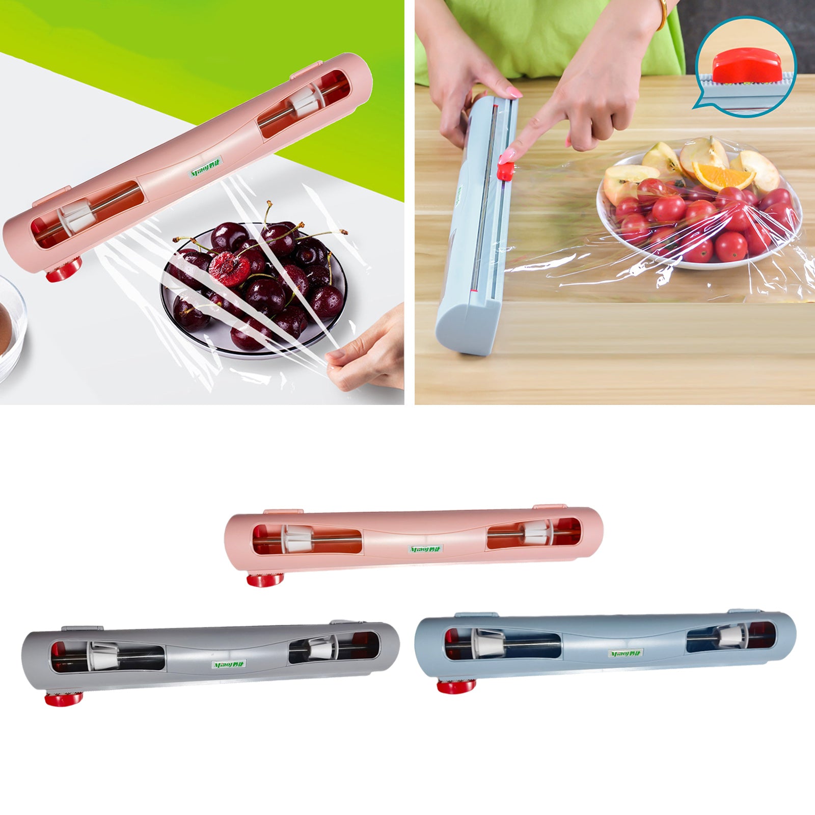 Refillable Wrap Foil Dispenser Magnetic Cling Film Cutter Kitchen Organizer pink