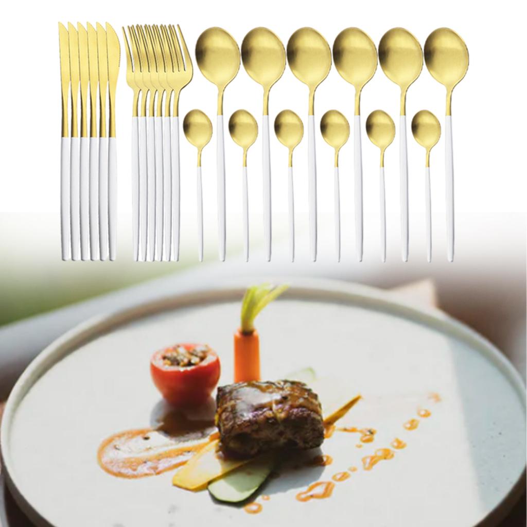 Cutlery Set Stainless Flatware Eating Tableware Cutlery White Golden