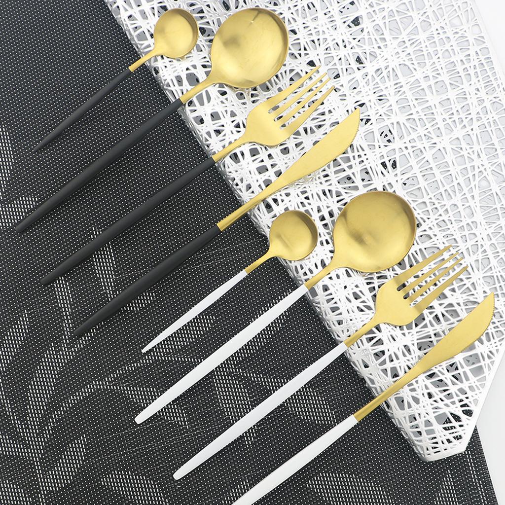 Cutlery Set Stainless Flatware Eating Tableware Cutlery White Golden