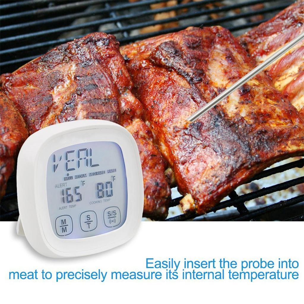 Digital Portable Food Thermometer for Cooking with Brackets Deep Fry Kitchen White