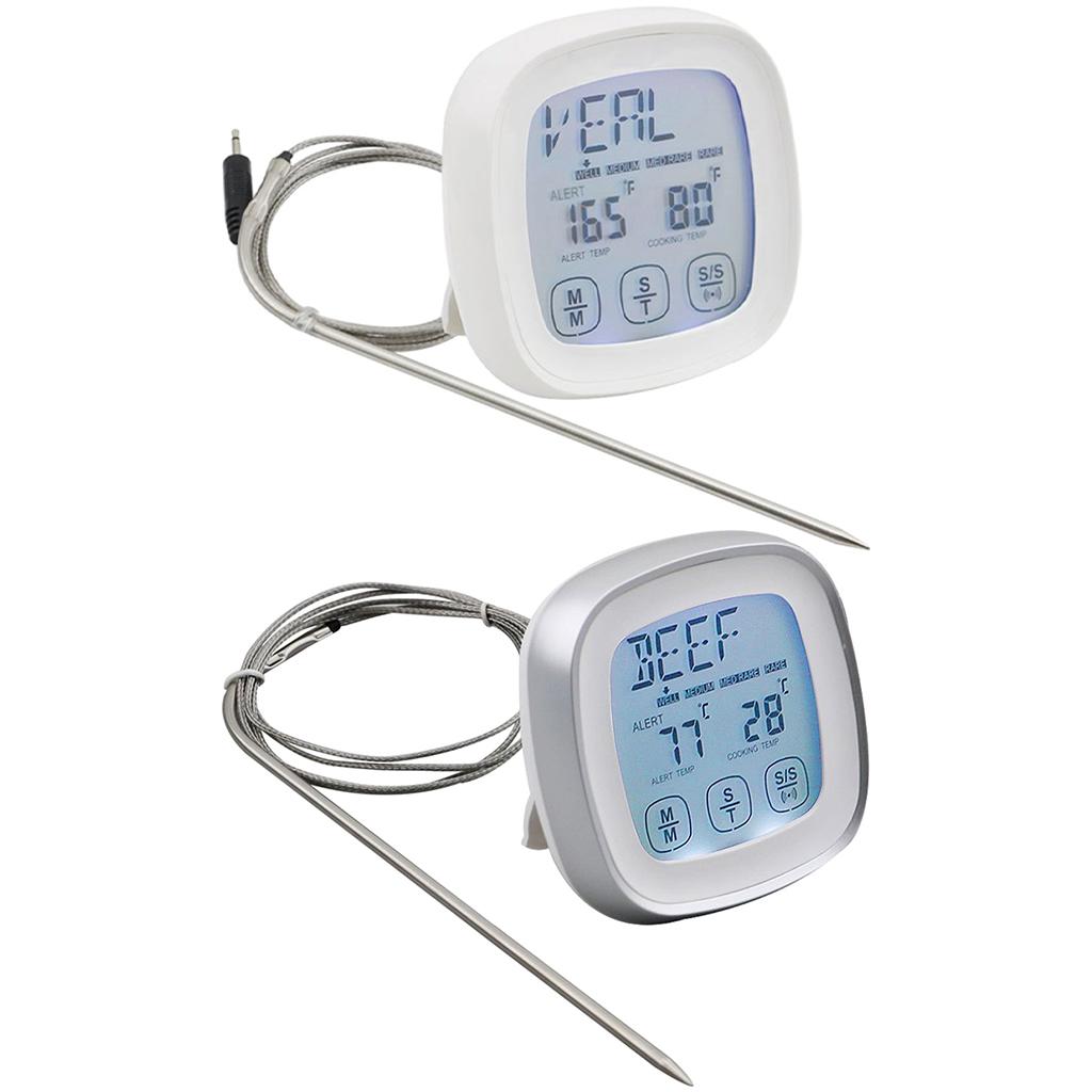 Digital Portable Food Thermometer for Cooking with Brackets Deep Fry Kitchen White