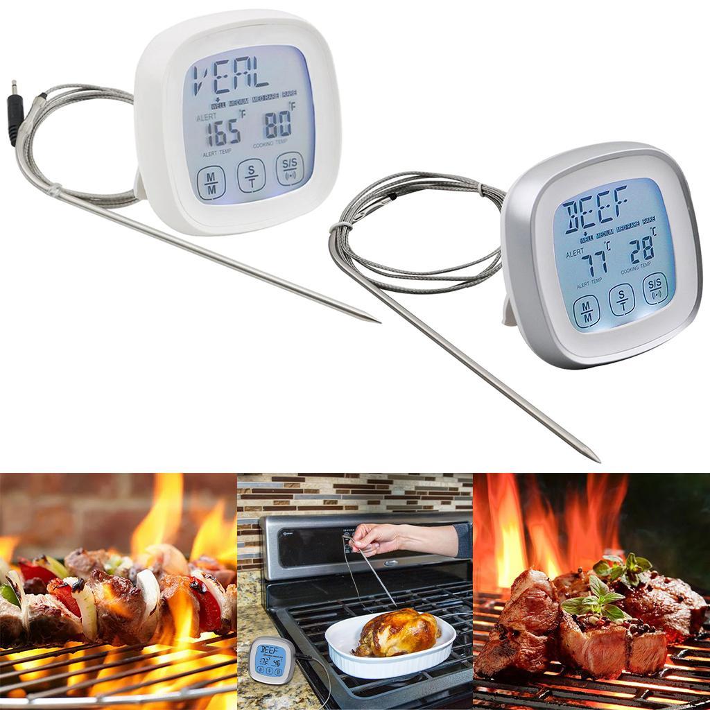 Digital Portable Food Thermometer for Cooking with Brackets Deep Fry Kitchen White