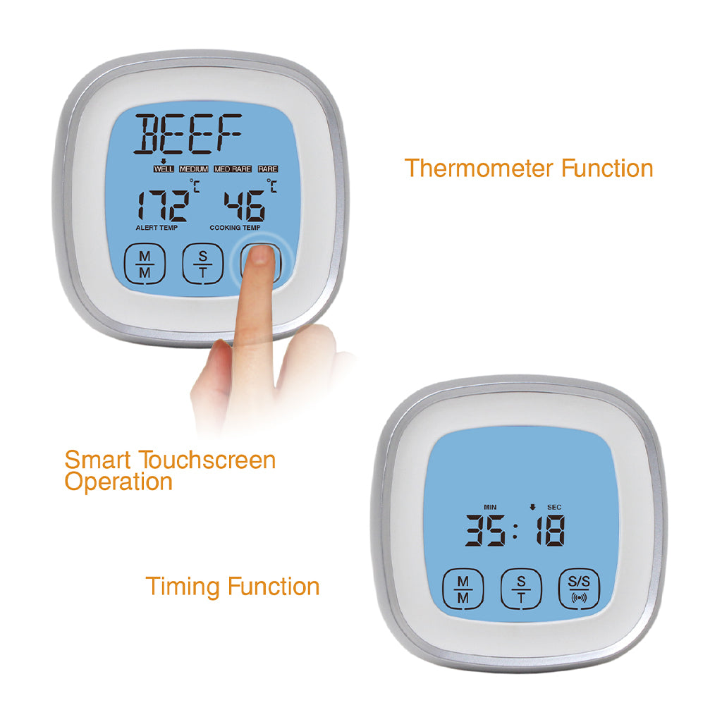 Digital Portable Food Thermometer for Cooking with Brackets Deep Fry Kitchen White Silver