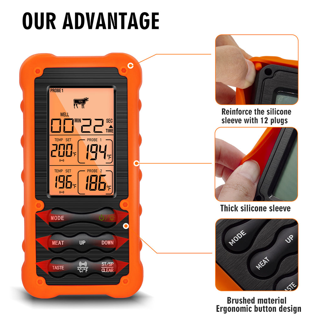Remote Meat Thermometer Double Probes Cooking Food Grill Thermometer