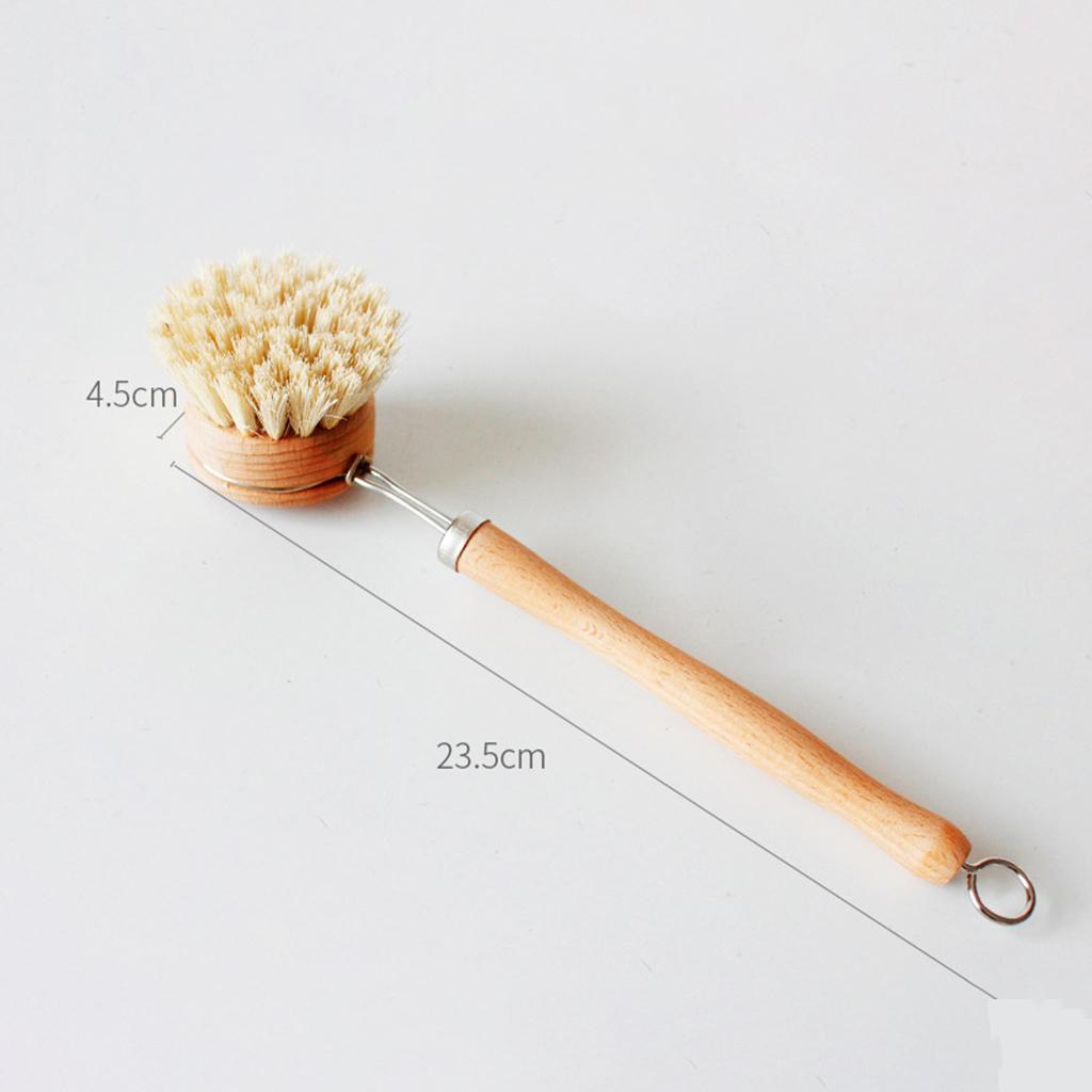 Multifunctional Pot Brush Wood Handle Pan Kitchen Brushes Natural Sisal