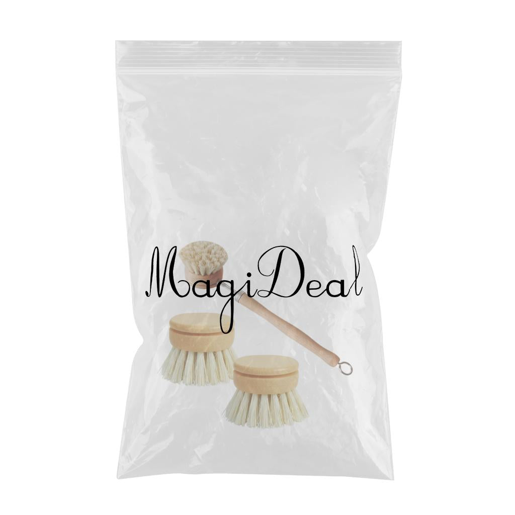 Multifunctional Pot Brush Wood Handle Pan Kitchen Brushes Natural Sisal