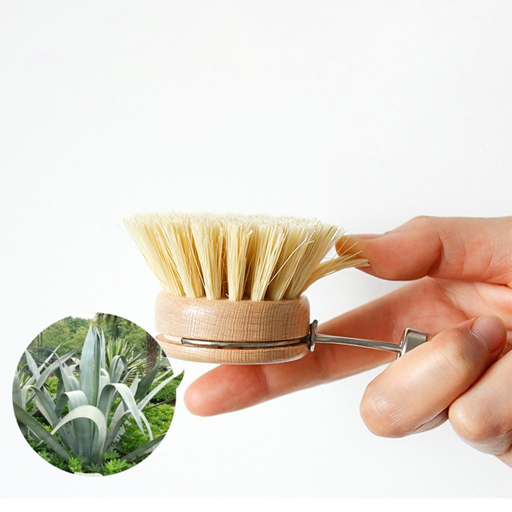 Multifunctional Pot Brush Wood Handle Pan Kitchen Brushes Natural Sisal