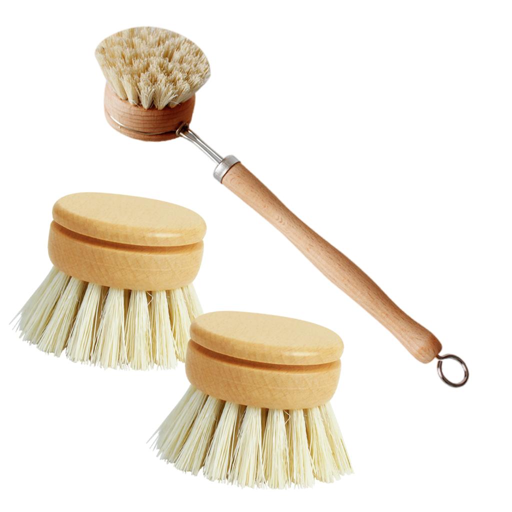 Multifunctional Pot Brush Wood Handle Pan Kitchen Brushes Natural Sisal