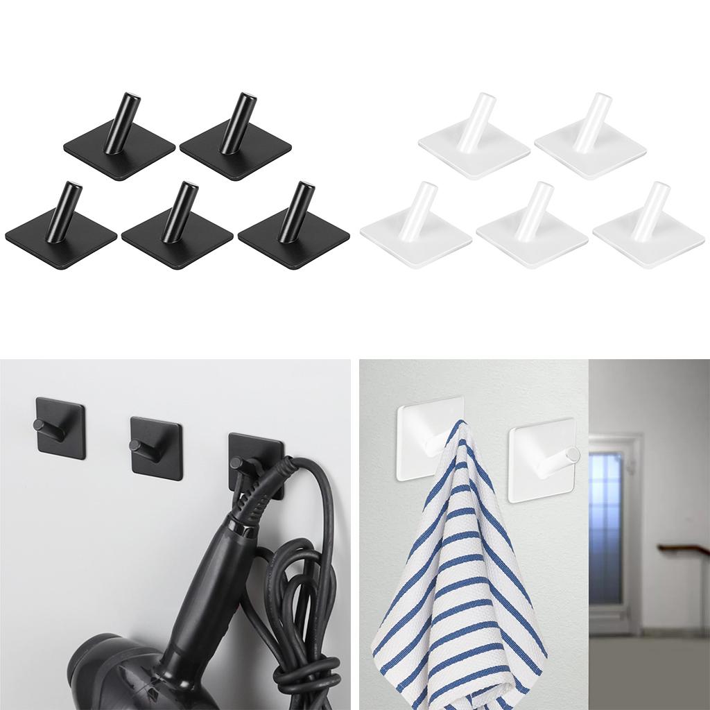 5 Pieces Self Adhesive Hook Kitchen Bathroom Wall Door Sticky Hanger Black