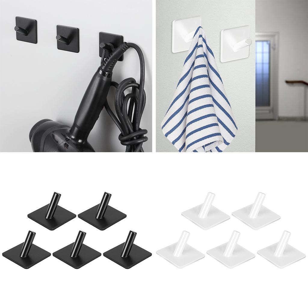 5 Pieces Self Adhesive Hook Kitchen Bathroom Wall Door Sticky Hanger Black