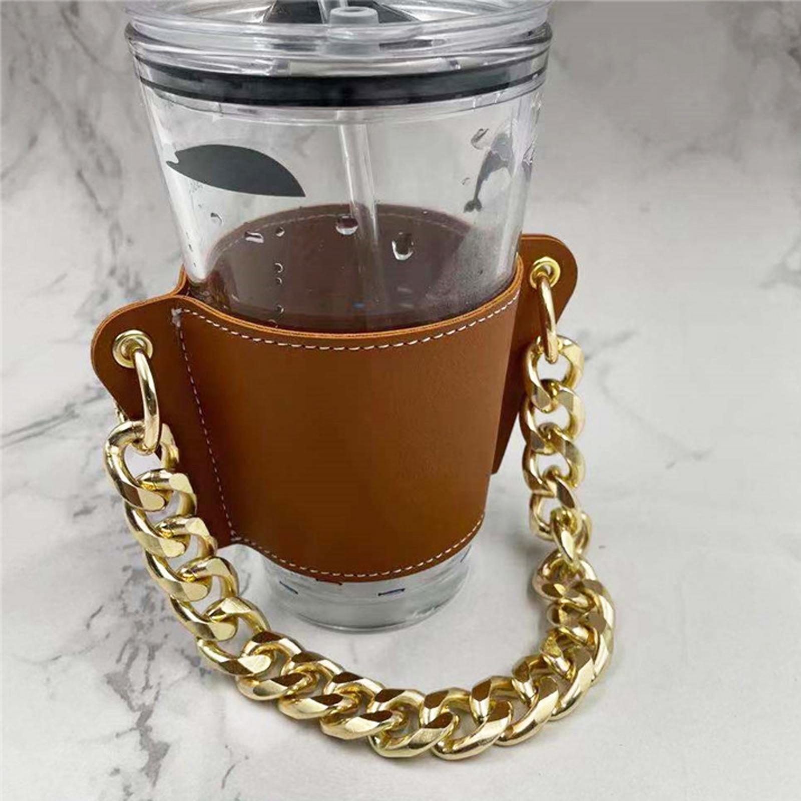 Cup Sleeve Insulated Tumbler Sleeve with Chain for Travel Hiking Camping Brown