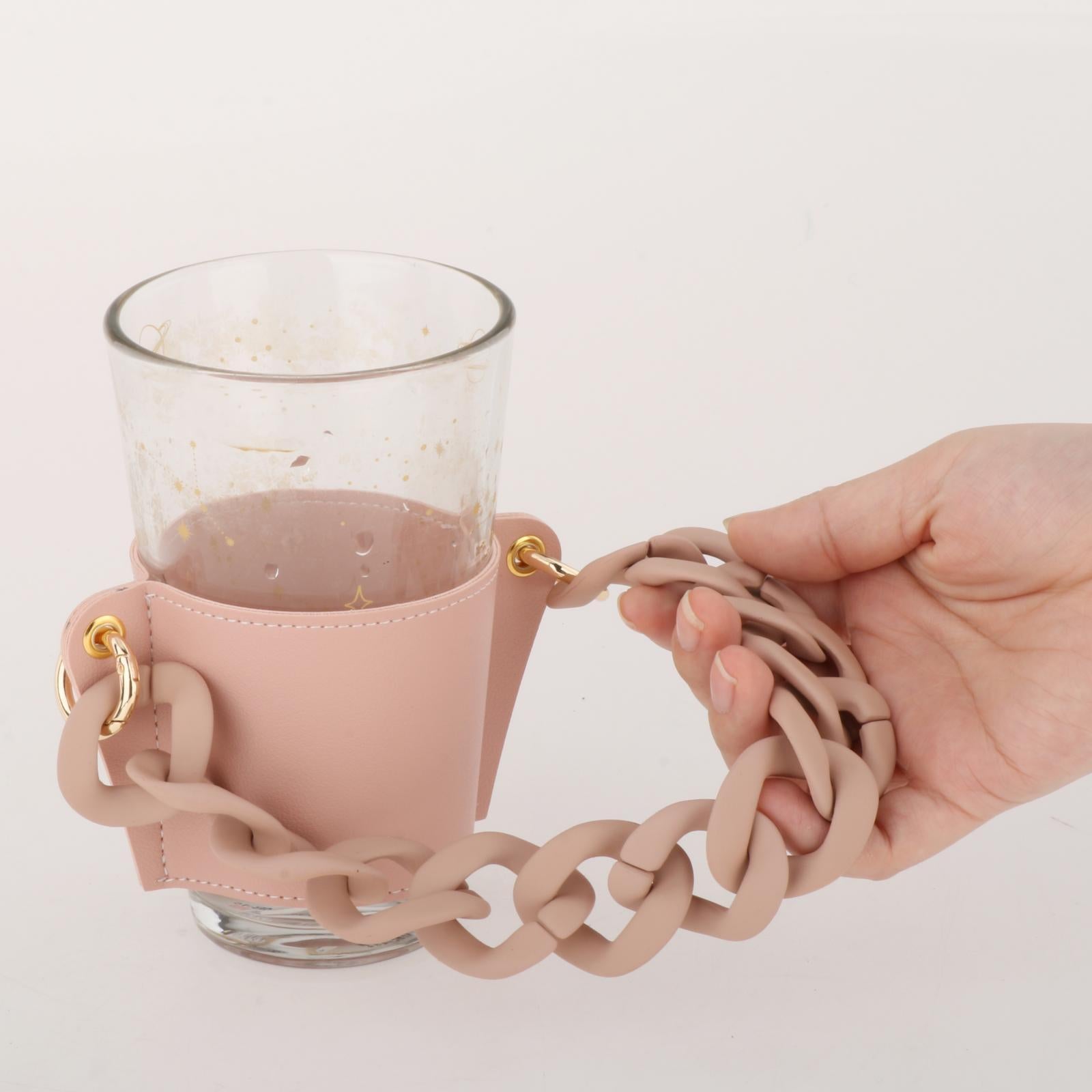 Cup Sleeve Insulated Tumbler Sleeve with Chain for Travel Hiking Camping Pink