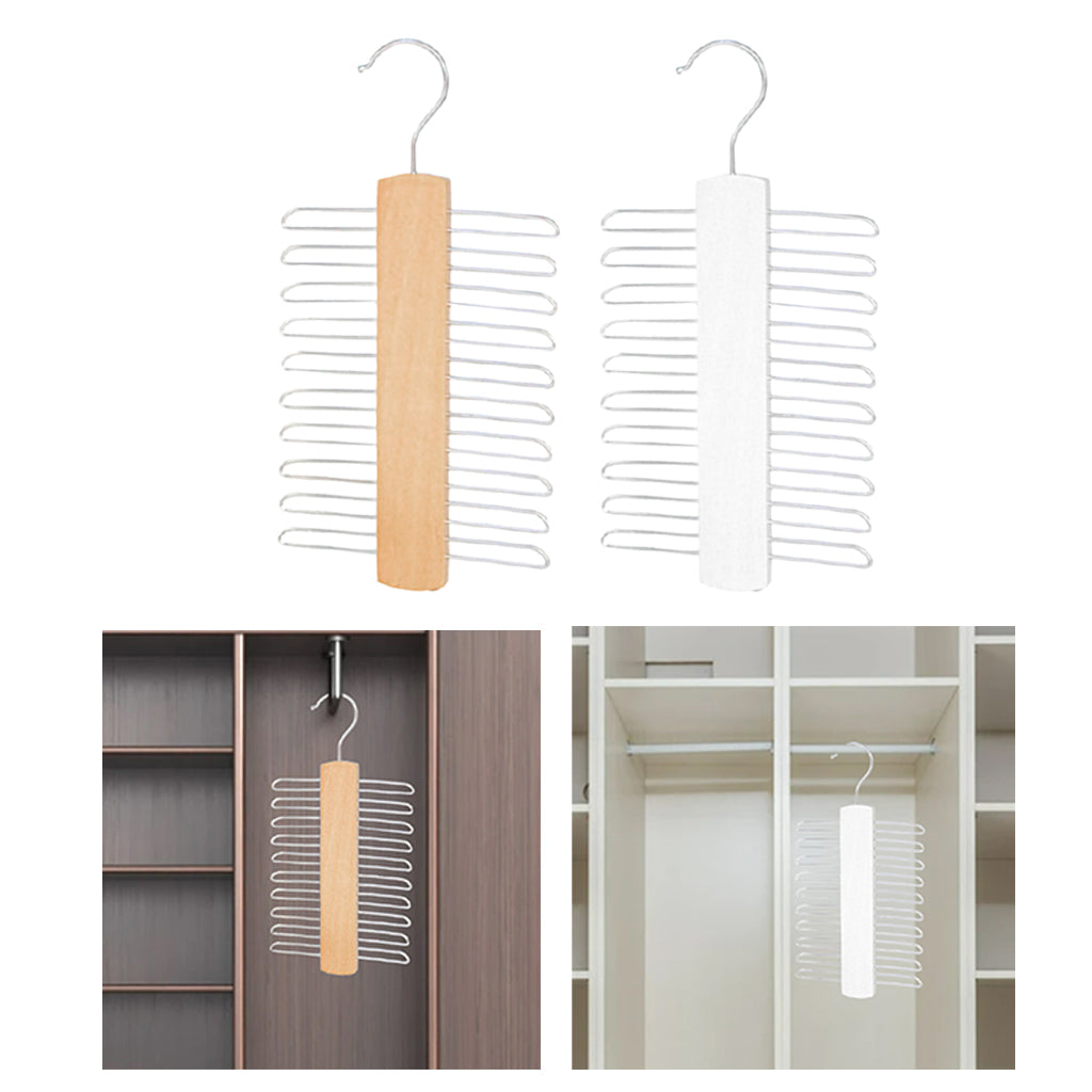 20Tie Wooden Belt Hanger Belt Scarf Holder Closet Organizer Rack Hook Hanger Beige