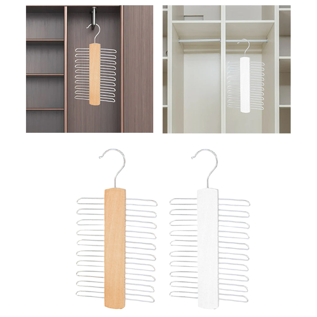 20Tie Wooden Belt Hanger Belt Scarf Holder Closet Organizer Rack Hook Hanger Beige