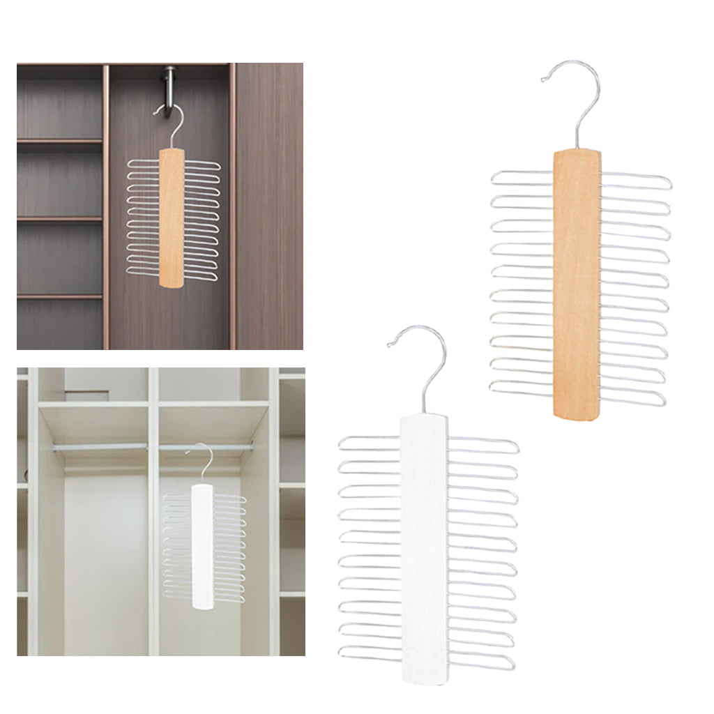 20Tie Wooden Belt Hanger Belt Scarf Holder Closet Organizer Rack Hook Hanger Beige
