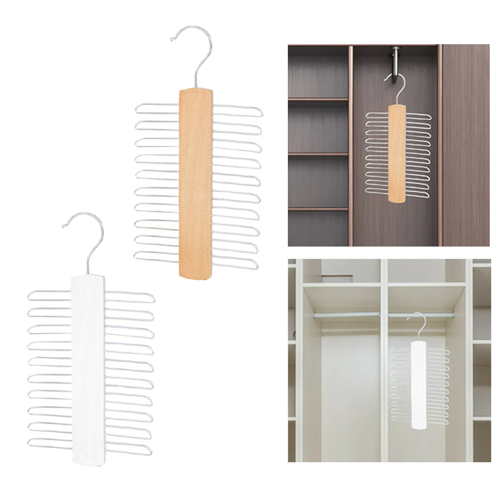 20Tie Wooden Belt Hanger Belt Scarf Holder Closet Organizer Rack Hook Hanger Beige
