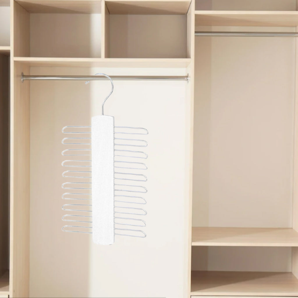 20Tie Wooden Belt Hanger Belt Scarf Holder Closet Organizer Rack Hook Hanger White