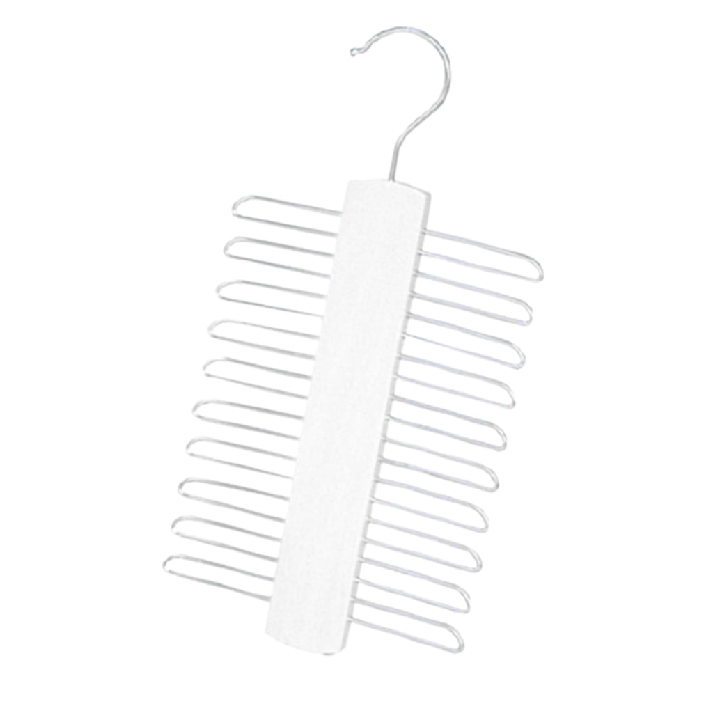 20Tie Wooden Belt Hanger Belt Scarf Holder Closet Organizer Rack Hook Hanger White