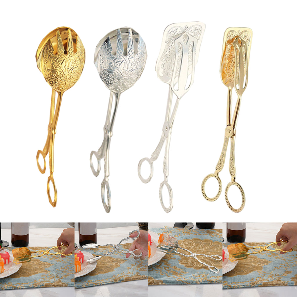 Kitchen Tongs Food Serving Tongs Dessert Clip Clamp Round Gold
